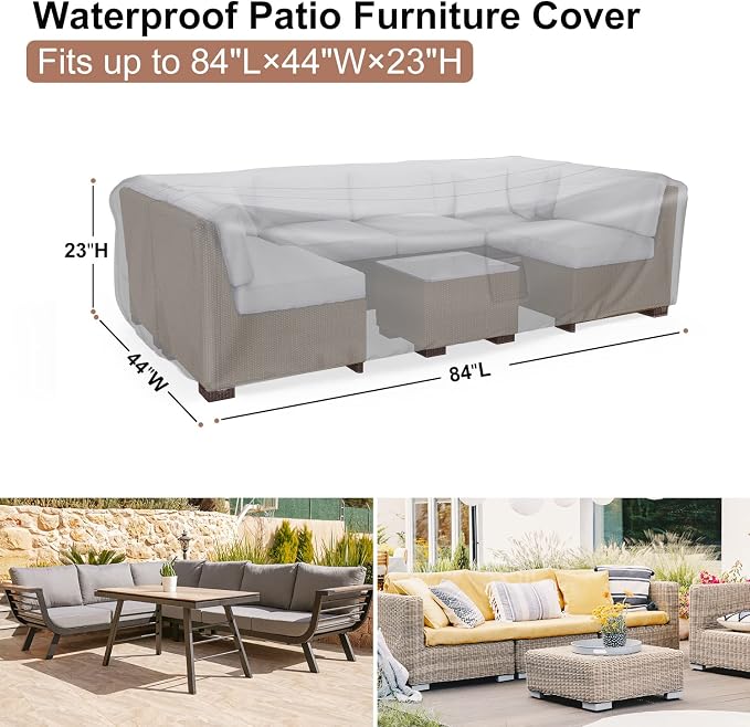 Waterproof Outdoor Patio Furniture Covers 84"L×44"W×23"H Black | Rain, Dust & UV Protection; Heavy-duty Oxford Resists Tears & Fading; Keeps Dining Tables & Chair Sets Dry on Patio & Deck