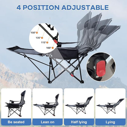 2-Pack Reclining Camping Chair 4 Position with Foot Rest Comfortable for Adults 265Ibs Folding Lounger Mesh Beach Chair with Cooler Bag and Cup Holder for Outdoor Patio