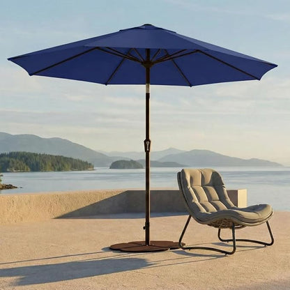 Kingdura 9FT Outdoor Patio Umbrella, Round Market Table Umbrella with Push‑Button Tilt and Crank Lift, 8 Sturdy Metal Ribs, UV50+ Protection Canopy for Backyard, Lawn, Deck, Poolside, Garden (Navy blue)
