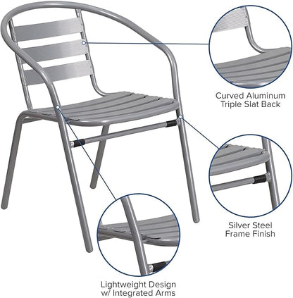 Flash Furniture Lila Silver Metal Restaurant Stack Chair with Aluminum Slats