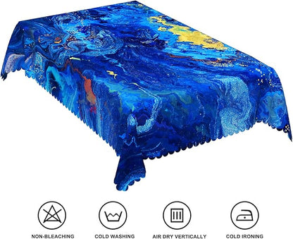 54x108inches Blue Marble Tablecloth Mixed Acrylic Paints Rectangle Waterproof Table Cover Stain Resistant and Washable Table Cloth for Kitchen Dining Room Indoor Outdoor Themed Party Decor