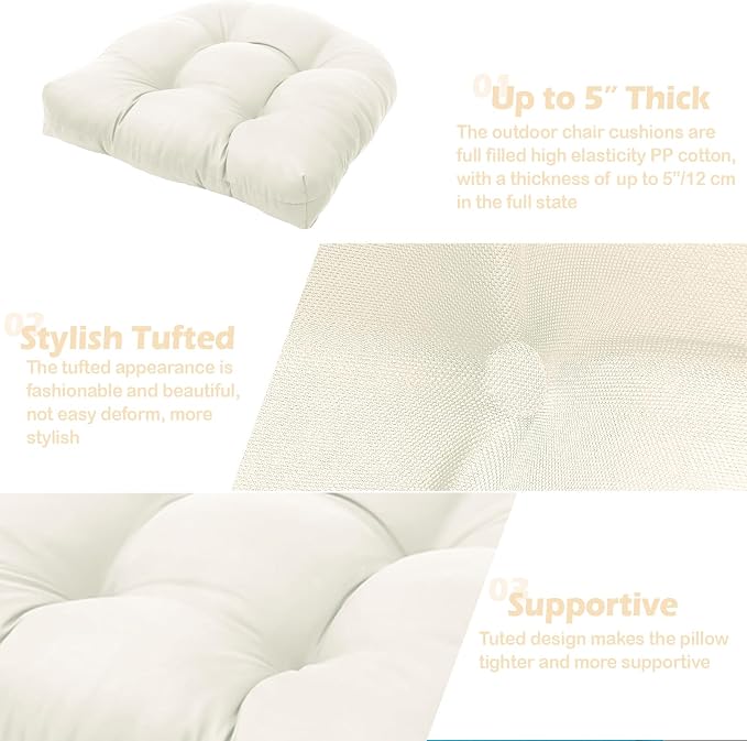 MTMR Outdoor Chair Cushions Set of 2, Patio Furniture Seat Pads, Waterproof | 2Pcs , waterproof cover, PP cotton, u-shaped, no-fading, thick patio seat pads for outdoor wicker furniture in yard, 19x19x4