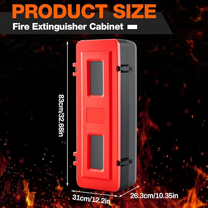 DoubleFill 10 lb 20lb Fire Extinguisher Cabinet Box with Internal Rope Fastening and External Latch Sturdy Plastic Holder Case Vandal-Resistant Weatherproof Protect Indoor Outdoor (33 x 12 x 10 in)