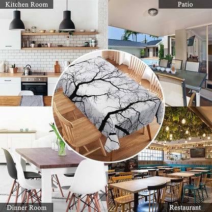 Swono Dead Tree Tablecloth Black White Tree Branch Rectangle Table Cloth Washable Plaid Table Cover for Kitchen Holiday Dinner Camping BBQ, 52x 70 Inch Tablecloth