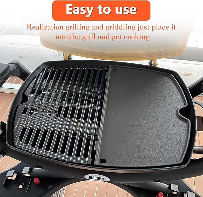 SHINESTAR 6558 Cast Iron Cooking Griddle for Weber Q100, Q1000, Q120, Q1200, Q140, Q1400 Series Gas Grills, Porcelain Enameled Griddle Plate Replacement Parts, 12.6 x 8.6 Inches