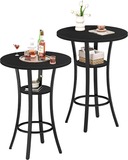 CHOEZON Round Bar Table, Set of 2 Small Kitchen Dining Tables, 2-Tier High Top & Counter Height Dining Table, for Bistro, Pub, Kitchen, Living Room, Black TBT03P2BB