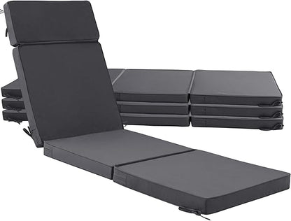 72 x 21 Inch Outdoor Chaise Lounge Cushions Set of 4 - Removable Cover, 4-Section Design, Water-Repellent & Fade-Resistant, 6 Tie Straps, Replacement for Patio & Pool Chairs - Dark Grey