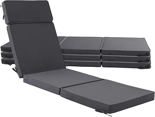 80 x 26 Inch Outdoor Chaise Lounge Cushions Set of 4 - Removable Cover, 4-Section Design, Water-Repellent & Fade-Resistant, 6 Tie Straps, Replacement for Patio & Pool Chairs - Dark Grey