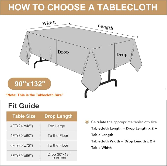 sancua Rectangle Tablecloth - 90 x 132 Inch - Water Resistant Spill Proof Washable Polyester Table Cloth, Decorative Fabric Table Cover for Dining Tables, Buffet Parties and Camping, Black