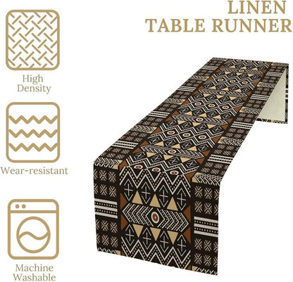 African Geometric Tribal Table Runner Vintage Abstract Ethnic Aztec Traditional Seasonal Summer Holiday Dinner Runner for Home Farmhouse Kitchen Dinner Table Party 13x90in