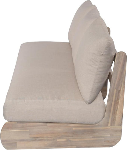 Merax Outdoor Acacia Wood Sofa with All-Weather Cushions, Patio Low 3-Seater Lounge Sofa for Porch, Lawn, Backyard, Balcony, Antique Gray White +Off White
