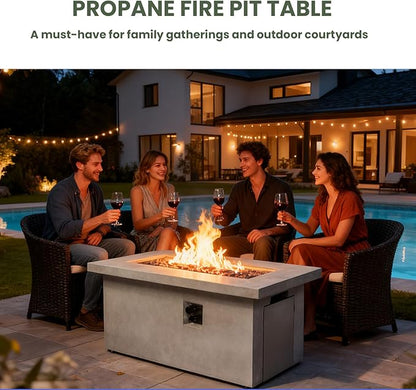 60" Propane Fire Pit Table, 60,000 BTU Concrete Rectangular Outdoor Fire Pit with Electronic Ignition, Dual Storage, Natural Gas Convertible, Weather-Resistant for Outdoor Patio, Backyard, Garden