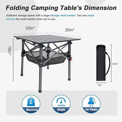 Folding Camping Table, Portable Lightweight Beach Tables for Sand Foldable, Aluminum Roll-up Folding Square Table for Outdoor Camping, Picnic, Card, Travel