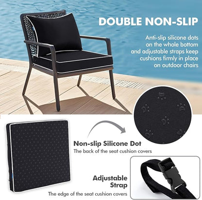MIULEE Black Outdoor Seat Cushion 24x24 Inch Waterproof Cushion | Deep Seat and Back Cushion for Patio Furniture Chair Sofa Couch, Fade Resistant, Handle and Adjustable Straps