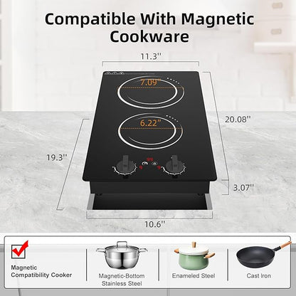 VBGK Double Induction Cooktop,110V 2300W 2 burner induction cooktop,2 burner Hot Plate Electric burner with LCD Touch Screen 9 Levels Settings Child Safety Lock & Timer