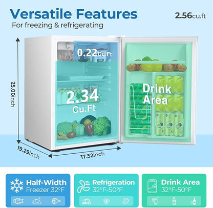 Electactic 2.56 Cu.ft Compact Refrigerator with Reversible Single Door, WHITE