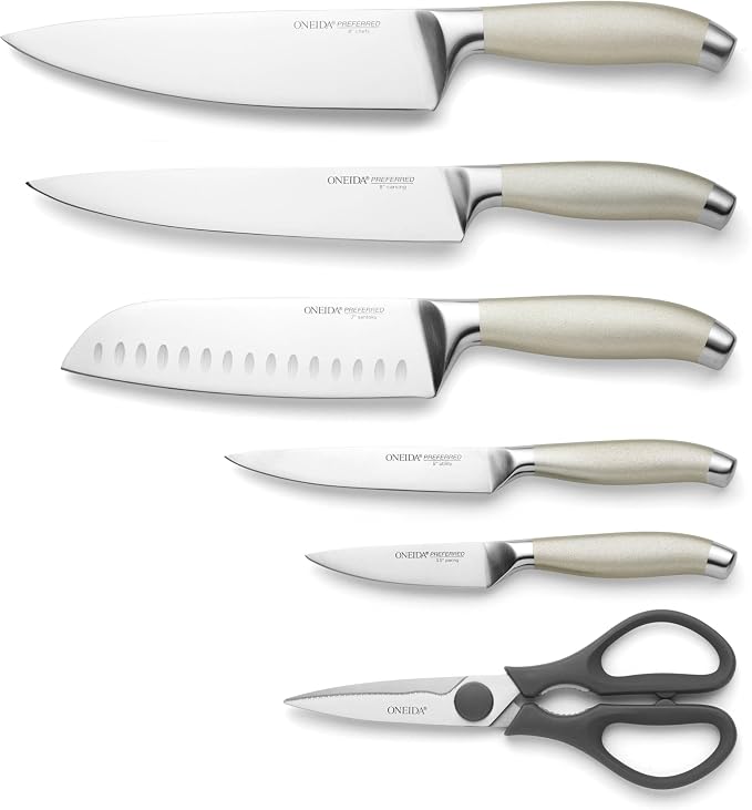Oneida Preferred Stainless Steel Kitchen Cutlery Set – 7 Piece Essential Knife Set for Daily Cooking Needs, Metallic Finish