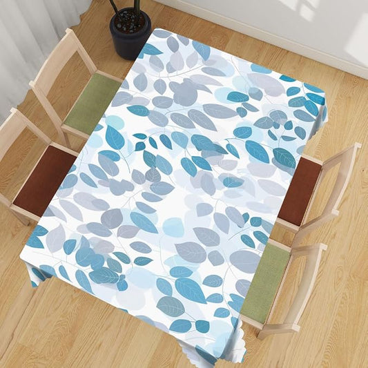Grey Teal Leaf Decorative Rectangle Tablecloth Summer Watercolor Leaves Rectangle Kitchen Table Cover Oblong Tablecloth for Dining Table Buffet Parties Patio Camping 52" x 70" 4-6 Seats