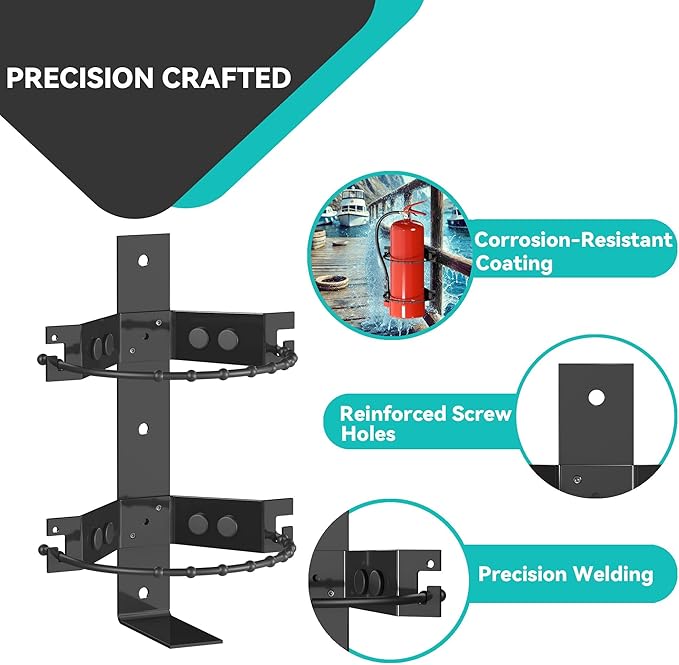 Premium Fire Extinguisher Mount Bracket - Universal Fit for 2.5&5lb Extinguishers, Heavy-Duty & Easy Installation - Ideal for Home, Truck, RV, Vehicle, Boat, Marine & Commercial Use - Black
