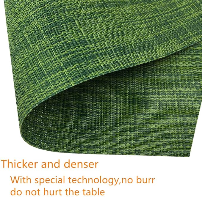Wedge Placemats,Set of 7 Vinyl Placemats for Round Tables Woven Non-Slip Heat-Resistant Easy to Clean Wipeable Washable Dinner Table Mats（Seaweed Green）