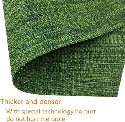 Wedge Placemats,Set of 7 Vinyl Placemats for Round Tables Woven Non-Slip Heat-Resistant Easy to Clean Wipeable Washable Dinner Table Mats（Seaweed Green）