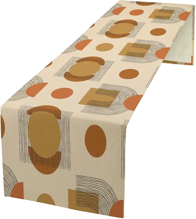 Mid Century Moon Sun Table Runner, Aesthetic Abstract Geometric Shapes Creative Minimalist Bohemian Modern Design Dinner Runner for Home Kitchen Dining Table Decoration 13"x120"