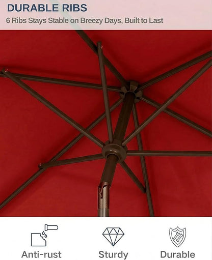 6.5x10FT Patio Umbrella, Outdoor Umbrella with Push Button Tilt and Crank, 8 Sturdy Ribs, UV Protection & Waterproof Market Umbrella for Pool, Backyard, Beach,Deck (Red)