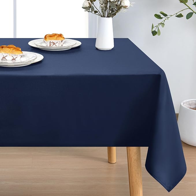 DWCN Rectangle Tablecloth - 54 x 80 Inch - Waterproof Stain and Wrinkle Resistant Washable Table Cloth, Decorative Fabric Table Cover for Kitchen Dining Room Party and Outdoor Use, Navy Blue