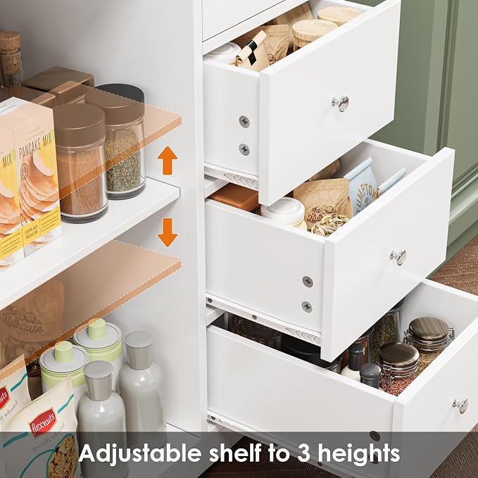 BOTLOG 64'' Kitchen Pantry Storage Cabinet, Tall Kitchen Storage Cabinet with Microwave Stand, Hutch Cabinet with Adjustable Shelves, for Dining Room (White) | Save Space, Microwave Stand, Hutch Cabinet for Dining Room, Kitchen, Modern White