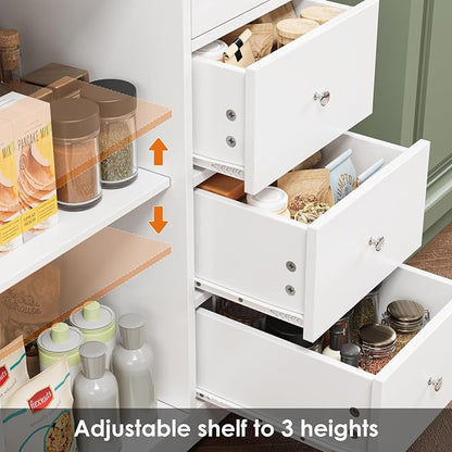BOTLOG 64'' Kitchen Pantry Storage Cabinet, Tall Kitchen Storage Cabinet with Microwave Stand, Hutch Cabinet with Adjustable Shelves, for Dining Room (White) | Save Space, Microwave Stand, Hutch Cabinet for Dining Room, Kitchen, Modern White