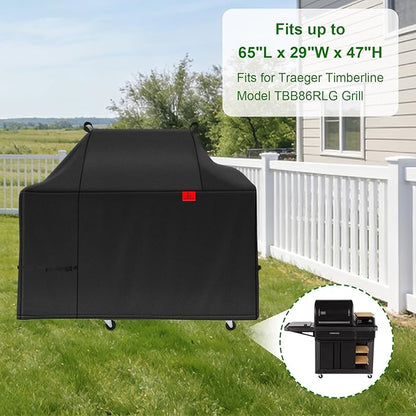 Grill Cover Fits Traeger Timberline Wood Pellet Grill (TBB86RLG),Outdoor Full-Length Heavy Duty Waterproof 600D BBQ Cover, Compared to Traeger BAC638 65" D x 29" W x 47" H