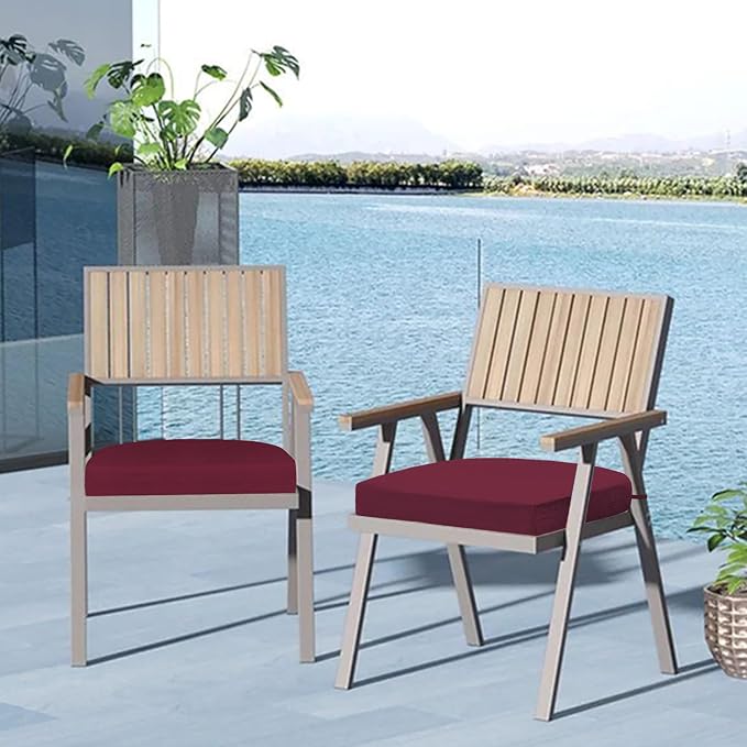 Cozyide Outdoor Chair Cushions, Waterproof Patio Seat Cushions with Adjustable Straps, Round Corner Patio Chair Cushions for Garden, Burgundy, 17x16x2 Inch (Pack of 4)