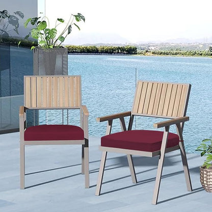 Cozyide Outdoor Chair Cushions, Waterproof Patio Seat Cushions with Adjustable Straps, Round Corner Patio Chair Cushions for Garden, Burgundy, 17x16x2 Inch (Pack of 4)