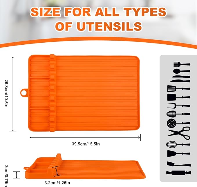 Silicone Griddle Tool Mat, Griddle Accessories, Side Shelf Spatula Mat with Drip Pad, BBQ Tool Holder, Utensil Rest for Kitchen Counter, Blackstone Large Silicone Caddy, Blackstone Organizer (Orange)