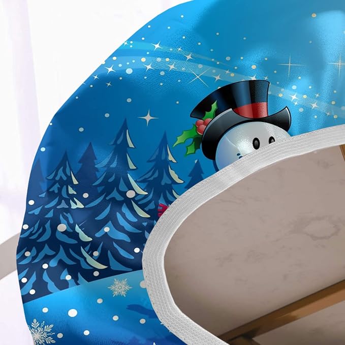 Christmas Oval Fitted Tablecltohs, Snowman The Gift on Blue Background Elastic Edged Table Cover, Fits to 42'' x 60'' Tables, Wrinkle Resistant Table Cloth for Banquet and Patio Use
