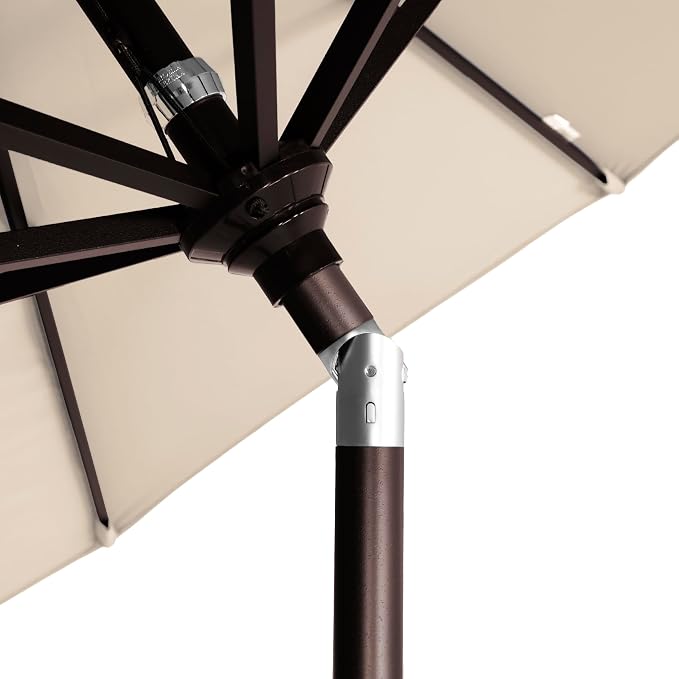 California Umbrella 12-Year-Non-Fading, 9Ft Premium Sunbrella Patio Umbrella, Hand-Crank, Button-Tilt, Bronze Frame, Beige Fabric