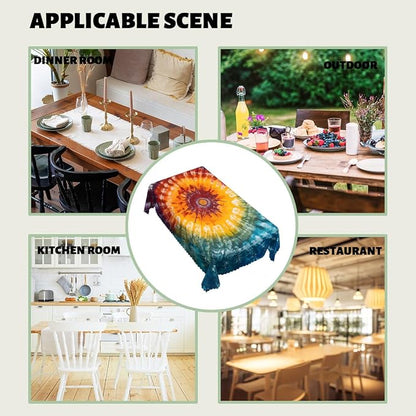 Tie Dye Table Cloth Rectangle Tables Hippie Colorful Swirls Rainbow Art Rectangle Kitchen Table Cover Oblong Tablecloth for Dining Table Buffet Parties Patio Camping 52" x 70" 4-6 Seats