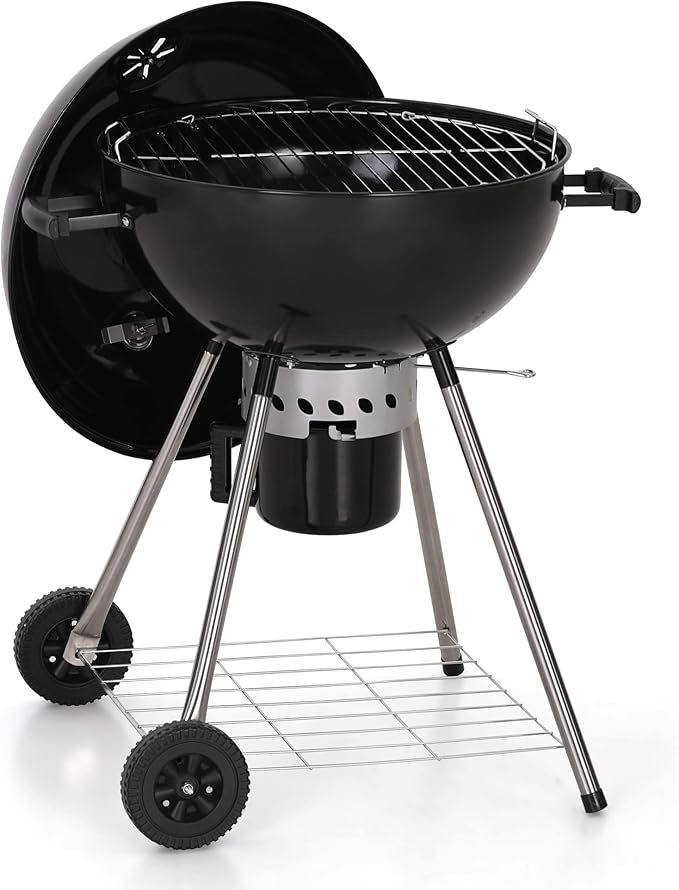 Captiva Designs 22-inch Kettle Charcoal BBQ Grill with Enameled Lid and Firebowl, Extra Thick Chromplated Grate & Slid-out Ash Catcher, Barbecue Grill Outdoor Cooking, Picnic, Patio, Backyard