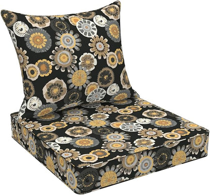 DYTXIII Outdoor Deep Seat Cushion Set, Water Repellent 24"x24" Patio Thick Cushions Replacement with Seat & Back Pillow for Patio Sofa, Wicker Chair, Couch - Black Yellow Crosby