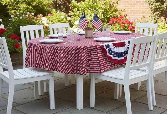 Newbridge Oval Vinyl Tablecloth with Flannel Backing, Red Nautical Rope Stripe, 60 x 84 Inch, Coastal Striped Indoor Outdoor Wipe Clean Picnic, BBQ and Dining Table Cover