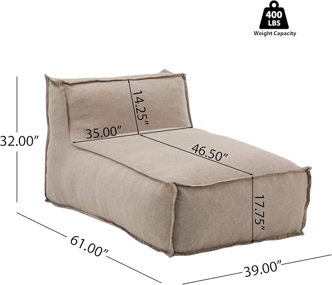 Merax Outdoor Bean Bag Lounge Chairs Set of 2, 61" Outdoor Chaise Lounger Chair with Foam Filled, Cozy Outdoor Bean Bag Couch for Patio Pool Desk, Water-Repellent Fabric Sun Lounger Chair, Beige