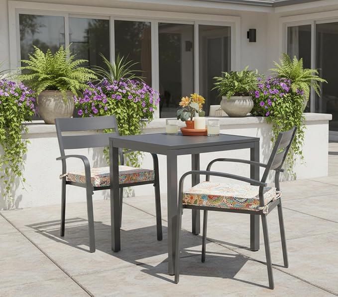 Outdoor 18 inch Square Patio Dining Chair Pads – Comfortable Fiber-Filled Seat Cushions with Ties, Reversible Polyester Fabric - Jamboree Paisley, Set of 2