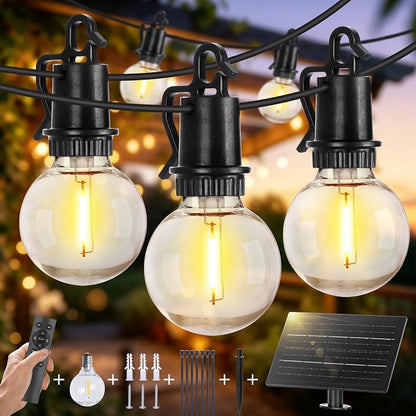 ZJOJO 100ft Solar String Lights Outdoor Waterproof Patio Lights with Remote | Dimmable&Timable,USB-C,G40 Shatterproof Bulbs,31 LED Solar Powered Hanging Lights for Outside Garden Backyard Camping RV Pool