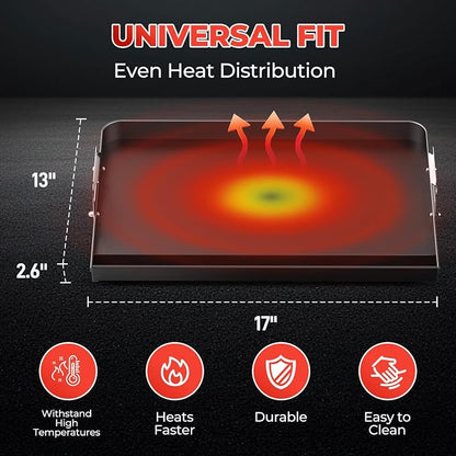 17”x13” Stove Top Griddle for Gas Grill – Cook on Flat Top Griddle & Grill | Grate Simultaneously, Nonstick Carbon Steel Griddle Universal Fit Plate for Outdoor BBQ, Tailgating, Eggs, Steaks & Burgers