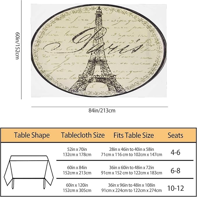 TKS MITLAN Tablecloth Paris Theme Table Cloth Rectangle Table 60 x 84 Inch Eiffel Wall Decoration Sign Kitchen Decorations for Home Dinner Party