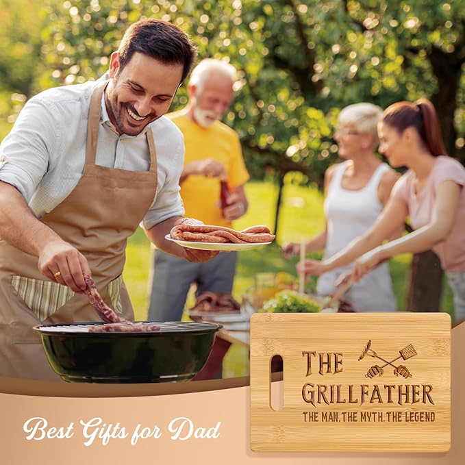 Fathers Day Dad Gifts, Birthday Gift for Dad from Daughter Son Kids, Father Birthday Present, Engraved Bamboo Cutting Board -The Grillfather, The Man, The Myth