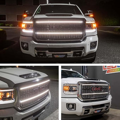 LEDGlow White LED Truck Grille Lighting Kit Fits 18-19 GMC Sierra Denali | Compatible with 2500 3500 w/ LED Headlights, Includes 2X Grill Light Bars, Accessory Harness & Y-Splitter