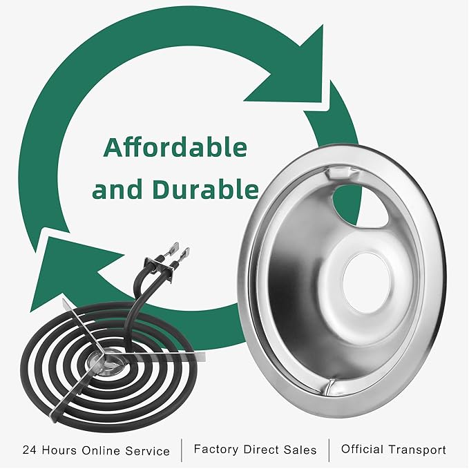 Stove Burner Drip Pan WB31T10010(6") WB31T10011(8") and Electric Stove Replacement Burner WB30M1(6") and WB30M2(8") Compatible for G-E Hot-point Ken-more Electric Range Stove by MIFLUS