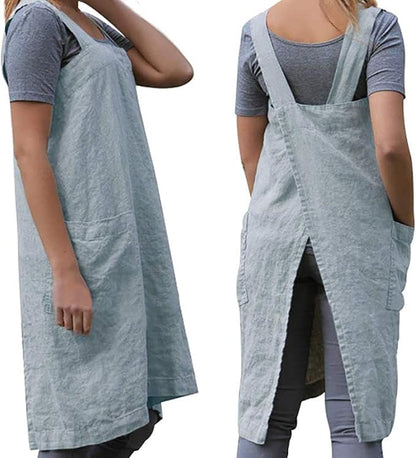 TBA Cotton Linen Apron Cross Back Apron for Women with Big Pockets Square Pinafore Dress for Baking Cooking BBQ & Grill