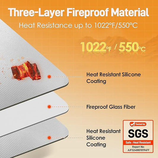 25x19.5in Heat Resistant Grill Mats for Outdoor Grill to Protect Your Prep Table and Outdoor Grill Table - Fire Proof & Water Proof & Oil Proof BBQ Mat - Grey (1mm)